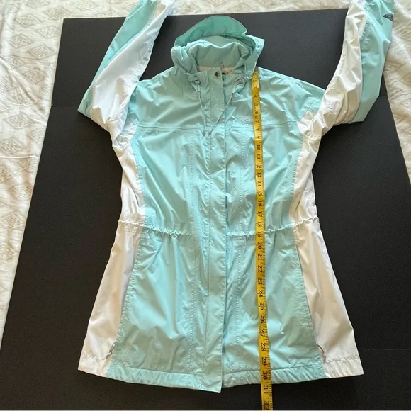 Women’s Columbia Arcadi II Rain Jacket Aqua Haze and White Color Size Large - Picture 15 of 16